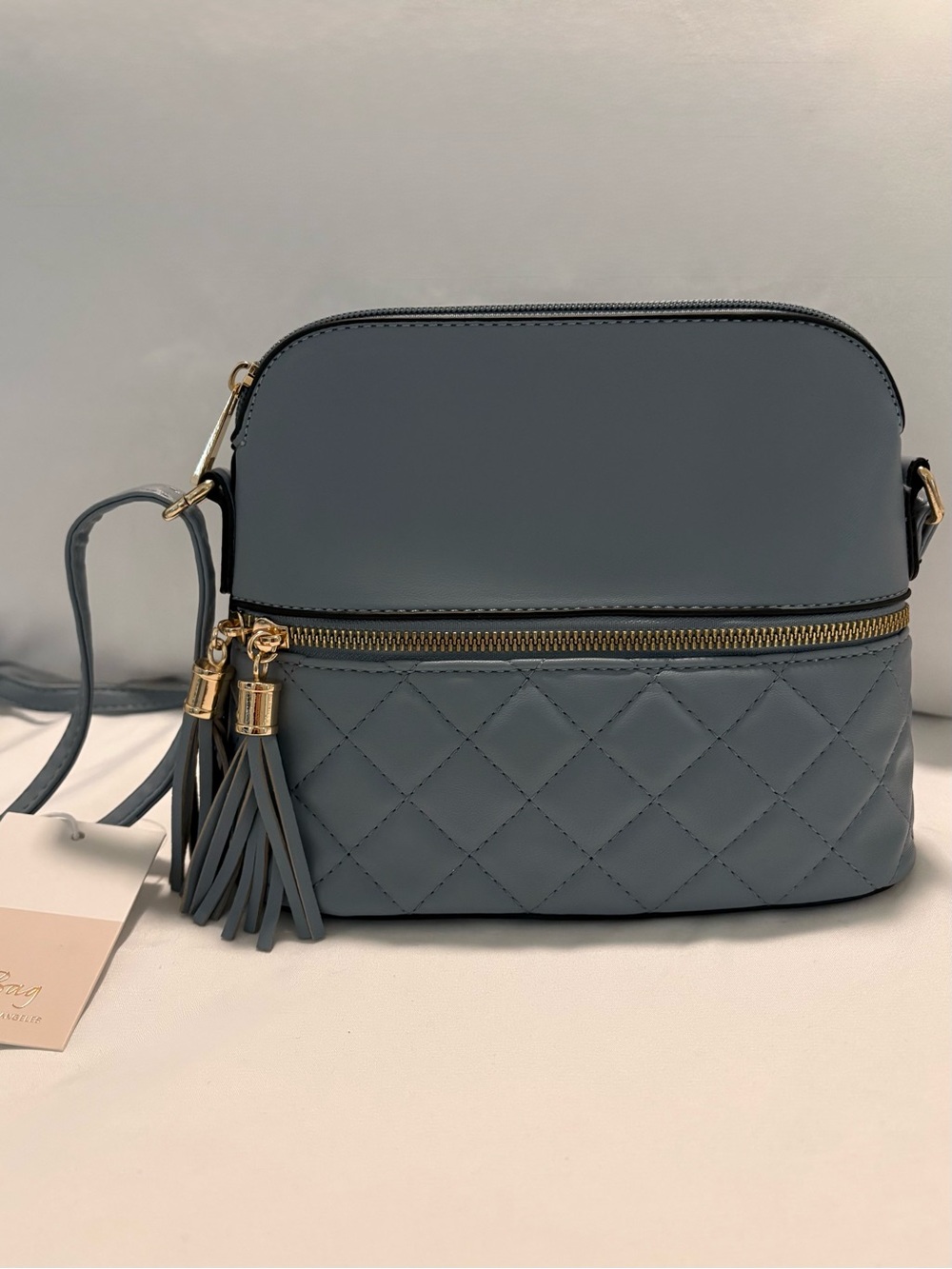 Le Bag Quilted Tassel Crossbody Bag in Dusty Blue - New